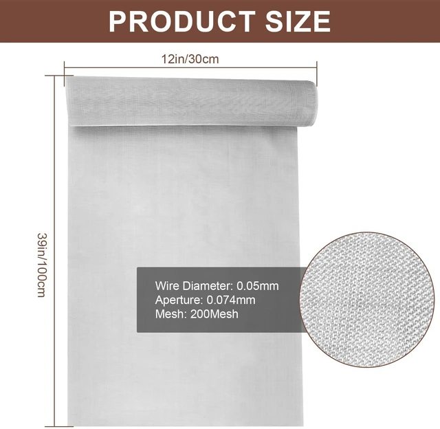 Alt view image 3 of 7 - 304 Stainless Steel Screen 200 Mesh, 39.3" X 11.8"(100cm X 30cm) Metal Mesh Screen, Woven Fine Wire Mesh for Filter Mesh, Garden Wire and DIY Project