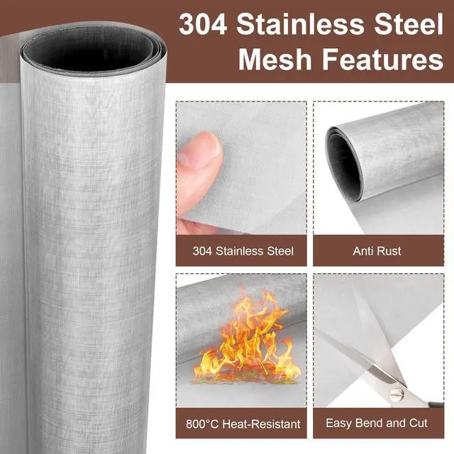 Alt view image 4 of 7 - 304 Stainless Steel Screen 200 Mesh, 39.3" X 11.8"(100cm X 30cm) Metal Mesh Screen, Woven Fine Wire Mesh for Filter Mesh, Garden Wire and DIY Project