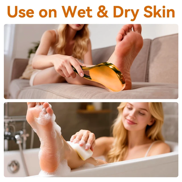 Alt view image 4 of 7 - Glass Foot File, Crystal Glass Callus Remover Foot Scrubber and Heel Scraper for Men, Women, Dead Skin Removal Pedicure Tool, Gold