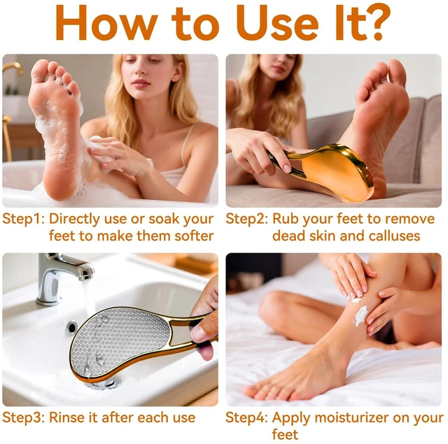 Alt view image 5 of 7 - Glass Foot File, Crystal Glass Callus Remover Foot Scrubber and Heel Scraper for Men, Women, Dead Skin Removal Pedicure Tool, Gold