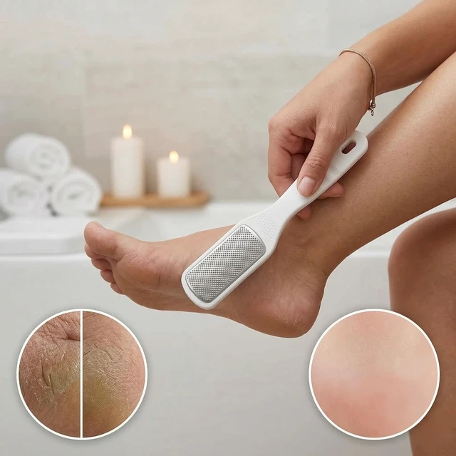 Alt view image 2 of 7 - Foot File Callus Remover Stainless Steel Pedicure Rasp for Cracked Dry Dead Skin Heel Cleaner Dead Skin Tool Ergonomic Handle 7.75 in for Home Spa Foot Care