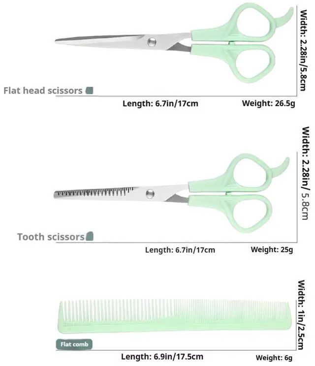 Alt view image 2 of 7 - Cutting Shears Set with Professional includes Hair Cutting Shear, Hair Thinning Scissor and Comb, 6.7inch Hair Shears Stainless Steel Barber Thinning Scissors Kit for Women/Men(GREEN)