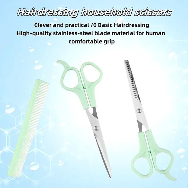 Alt view image 3 of 7 - Cutting Shears Set with Professional includes Hair Cutting Shear, Hair Thinning Scissor and Comb, 6.7inch Hair Shears Stainless Steel Barber Thinning Scissors Kit for Women/Men(GREEN)