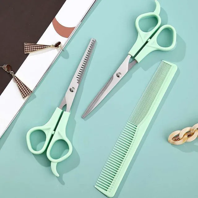 Alt view image 6 of 7 - Cutting Shears Set with Professional includes Hair Cutting Shear, Hair Thinning Scissor and Comb, 6.7inch Hair Shears Stainless Steel Barber Thinning Scissors Kit for Women/Men(GREEN)