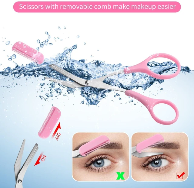 Alt view image 4 of 7 - 3pcs-Eyebrow Scissors with Eyebrow Razor,Professional Eyebrow Trimmer Scissors with Comb,Non Slip Finger Grips Eyebrow Trimmer, Hair Removal Beauty Accessories for Men Women (Black, Pink, Blue)