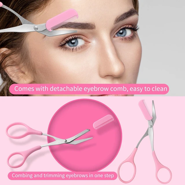 Alt view image 3 of 7 - 3pcs-Eyebrow Scissors with Eyebrow Razor,Professional Eyebrow Trimmer Scissors with Comb,Non Slip Finger Grips Eyebrow Trimmer, Hair Removal Beauty Accessories for Men Women (Black, Pink, Blue)
