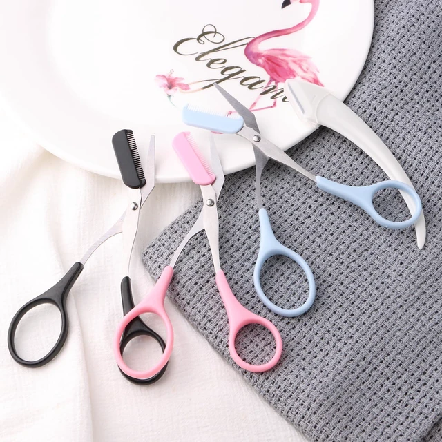 Alt view image 6 of 7 - 3pcs-Eyebrow Scissors with Eyebrow Razor,Professional Eyebrow Trimmer Scissors with Comb,Non Slip Finger Grips Eyebrow Trimmer, Hair Removal Beauty Accessories for Men Women (Black, Pink, Blue)