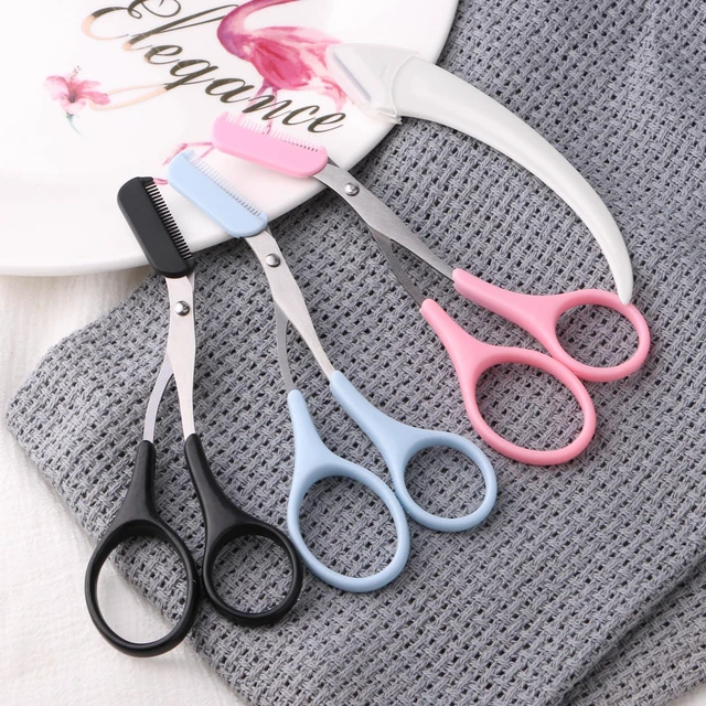 Alt view image 7 of 7 - 3pcs-Eyebrow Scissors with Eyebrow Razor,Professional Eyebrow Trimmer Scissors with Comb,Non Slip Finger Grips Eyebrow Trimmer, Hair Removal Beauty Accessories for Men Women (Black, Pink, Blue)