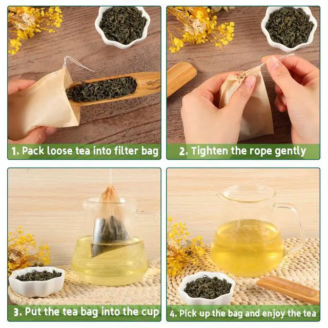 Alt view image 4 of 7 - 200 Pcs Loose Leaf Tea Bags, Disposable Tea Filter Bags with Drawstring | Unbleached Tea Bags for Loose Tea and Coffee (3.54x2.75 inch/1.96x2.75 inch)