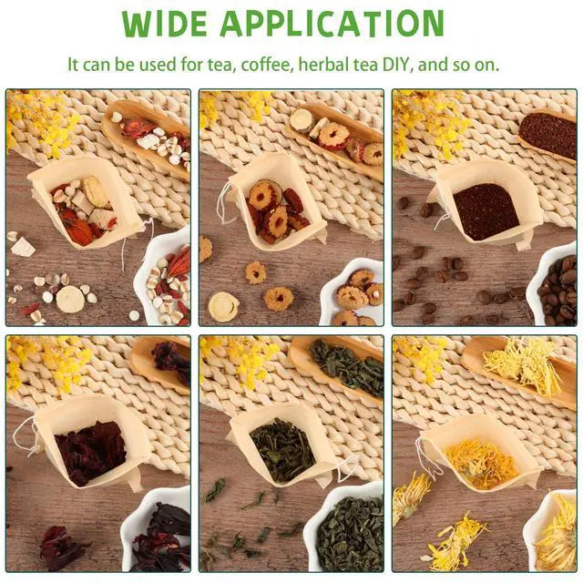 Alt view image 6 of 7 - 200 Pcs Loose Leaf Tea Bags, Disposable Tea Filter Bags with Drawstring | Unbleached Tea Bags for Loose Tea and Coffee (3.54x2.75 inch/1.96x2.75 inch)