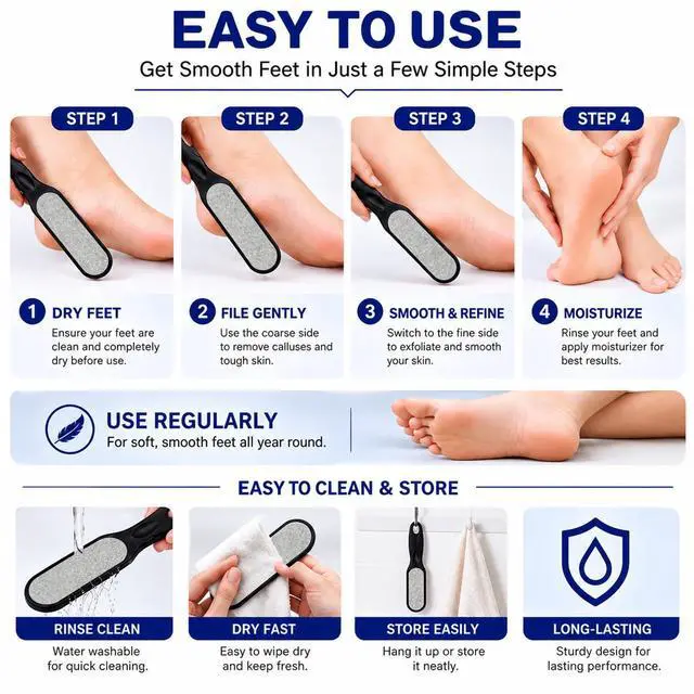 Alt view image 6 of 6 - Double Sided Foot File, Callus Remover for Dead Skin | Professional Dead Skin Scrubber for Feet Smoother, Foot Rasp for Wet & Dry Feet at Home Pedicure