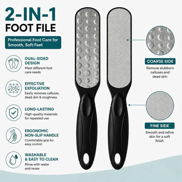 Alt view image 2 of 6 - Foot File, Double Sided Callus Remover for Dead Skin | Stainless Steel Pedicure File for Hard Dead Skin, Cracked Heels & Corns, Dry & Wet Use, Soft Smooth Feet, Home Pedicure
