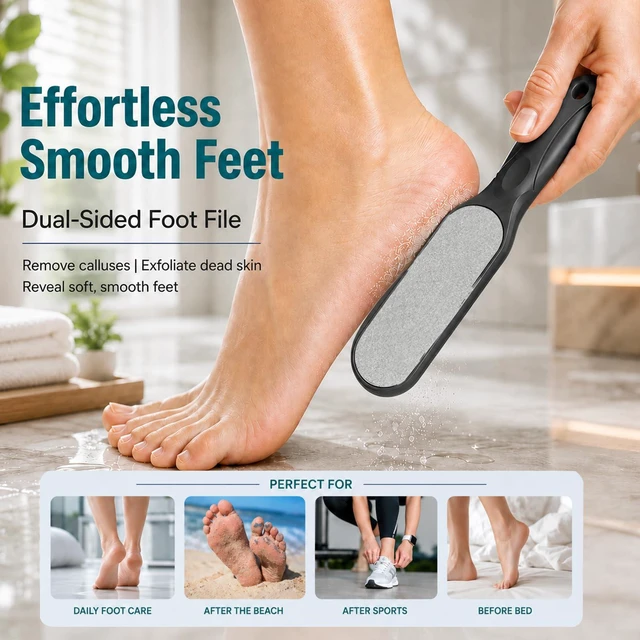 Alt view image 4 of 6 - Foot File, Double Sided Callus Remover for Dead Skin | Stainless Steel Pedicure File for Hard Dead Skin, Cracked Heels & Corns, Dry & Wet Use, Soft Smooth Feet, Home Pedicure