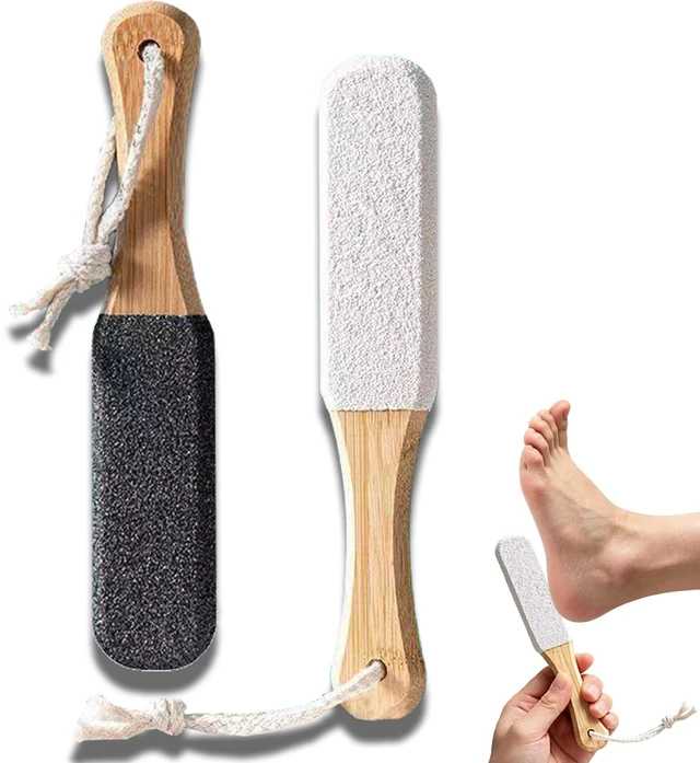 Main image of 2-Pack Professional Pedicure Foot File & Pumice Stone with Wooden Handle | Callus Remover for Dead Skin, Dry Rough Feet, Cracked Heels & Corns Essential Foot Scrubber for Home or Salon Use