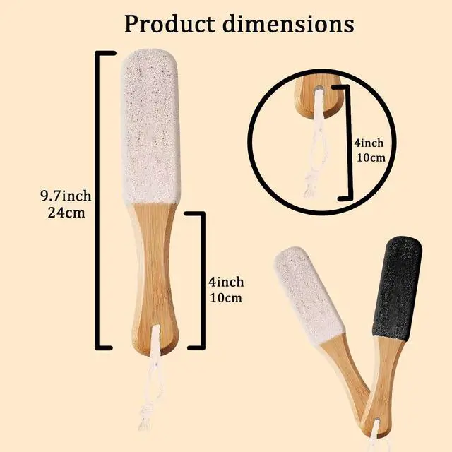 Alt view image 2 of 6 - 2-Pack Professional Pedicure Foot File & Pumice Stone with Wooden Handle | Callus Remover for Dead Skin, Dry Rough Feet, Cracked Heels & Corns Essential Foot Scrubber for Home or Salon Use
