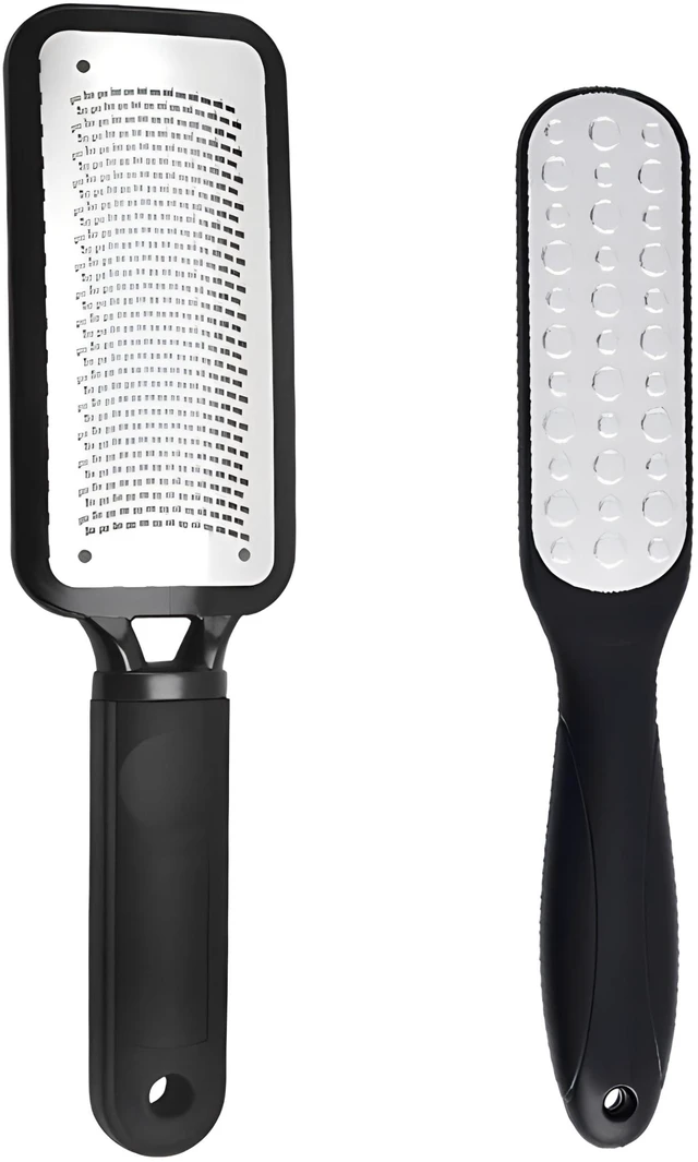 Main image of YOFAN Foot File Set, 2-Pack Double-Sided Stainless Steel Callus Remover | Stainless steel & plastic, double-sided, waterproof, washable, for heel, dead skin, callus, pedicure, foot care, home