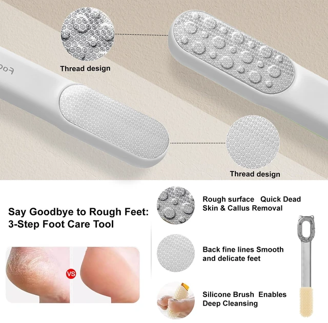 Alt view image 2 of 7 - Dual Sided Foot File Wet Dry Foot Scrubber Callus Remover Hard Skin | stainless steel, white ergonomic compact design, travel-friendly , home salon, removes dead skin, callus & corn