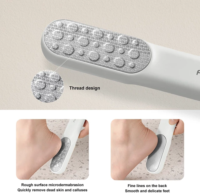 Alt view image 4 of 7 - Dual Sided Foot File Wet Dry Foot Scrubber Callus Remover Hard Skin | stainless steel, white ergonomic compact design, travel-friendly , home salon, removes dead skin, callus & corn