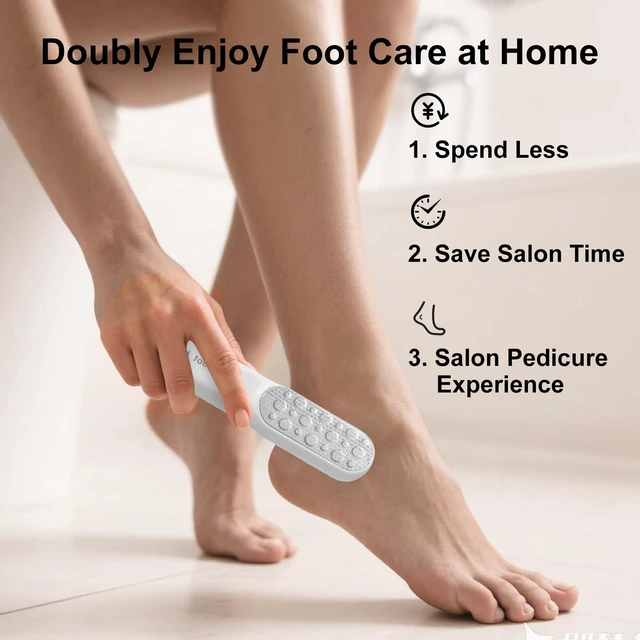 Alt view image 5 of 7 - Dual Sided Foot File Wet Dry Foot Scrubber Callus Remover Hard Skin | stainless steel, white ergonomic compact design, travel-friendly , home salon, removes dead skin, callus & corn