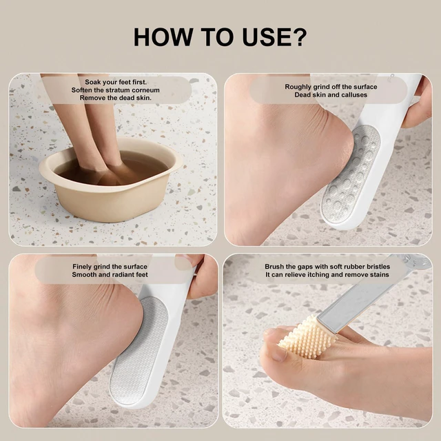 Alt view image 6 of 7 - Dual Sided Foot File Wet Dry Foot Scrubber Callus Remover Hard Skin | stainless steel, white ergonomic compact design, travel-friendly , home salon, removes dead skin, callus & corn