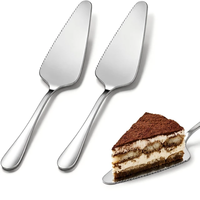 Main image of 2-Piece Cake Pie Server Set, Serrated Stainless Steel Spatulas, 8.94 Inches | One-Sided Serrated Edges Cut Cake, Pie, Cheesecake, Pizza and Lasagna; Server Surface for Slice Support; Dishwasher Safe.