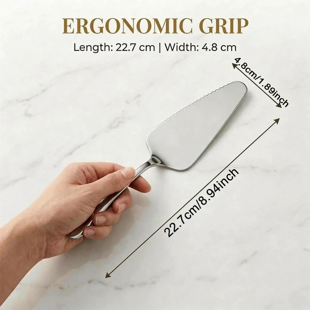 Alt view image 3 of 7 - 2-Piece Cake Pie Server Set, Serrated Stainless Steel Spatulas, 8.94 Inches | One-Sided Serrated Edges Cut Cake, Pie, Cheesecake, Pizza and Lasagna; Server Surface for Slice Support; Dishwasher Safe.