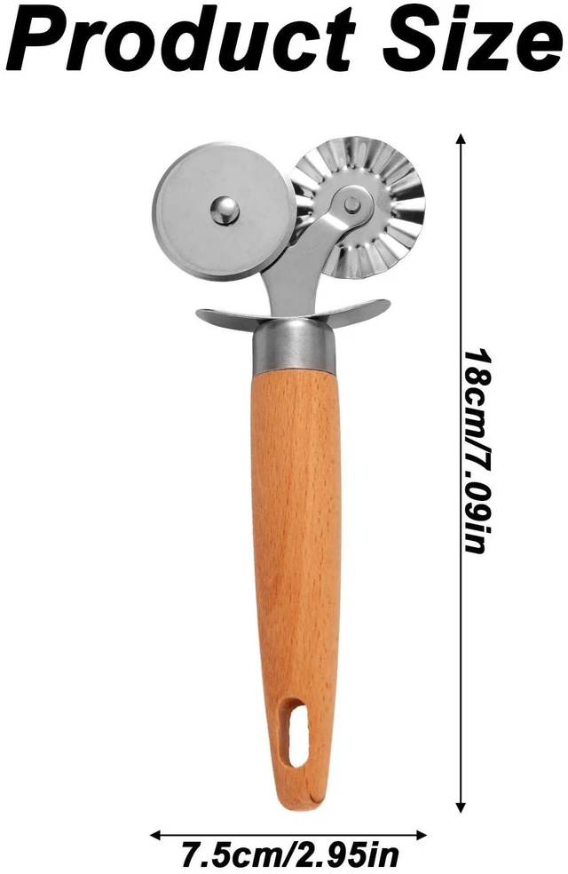 Alt view image 2 of 7 - Wheel Pastry Cutter, Professional Pizza Cutter with Wood Handle Stainless Steel Kitchen Baking Tool for Spaghetti Fluted Pasta Ravioli Dough