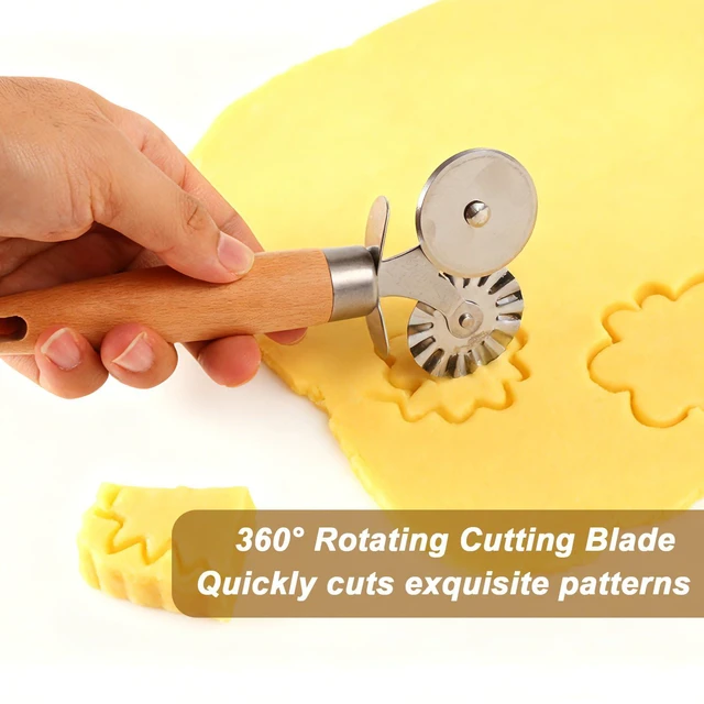 Alt view image 3 of 7 - Wheel Pastry Cutter, Professional Pizza Cutter with Wood Handle Stainless Steel Kitchen Baking Tool for Spaghetti Fluted Pasta Ravioli Dough