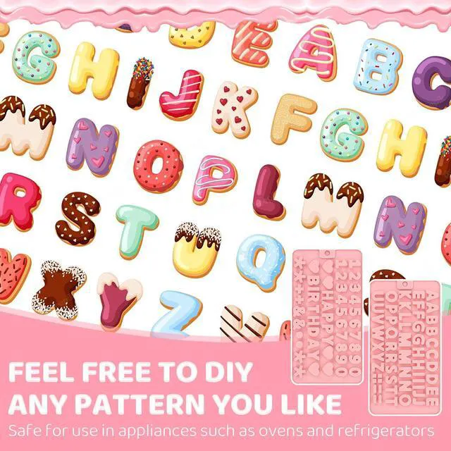 Alt view image 3 of 7 - 2PCS Silicone Molds for Chocolate,Number Letter Molds,Reusable Candy Molds with Happy Birthday Decorating Symbols,Mini Size Alphabet Decorating for Birthday Cake Lollipop Fondant Chocolate (Pink)