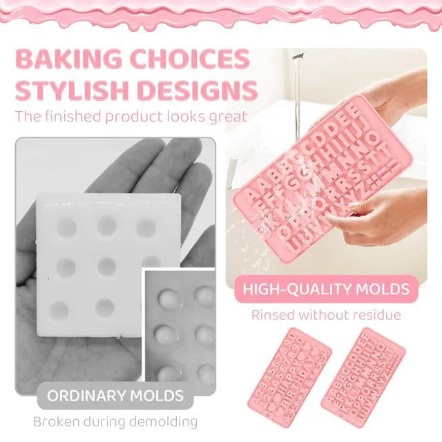 Alt view image 5 of 7 - 2PCS Silicone Molds for Chocolate,Number Letter Molds,Reusable Candy Molds with Happy Birthday Decorating Symbols,Mini Size Alphabet Decorating for Birthday Cake Lollipop Fondant Chocolate (Pink)
