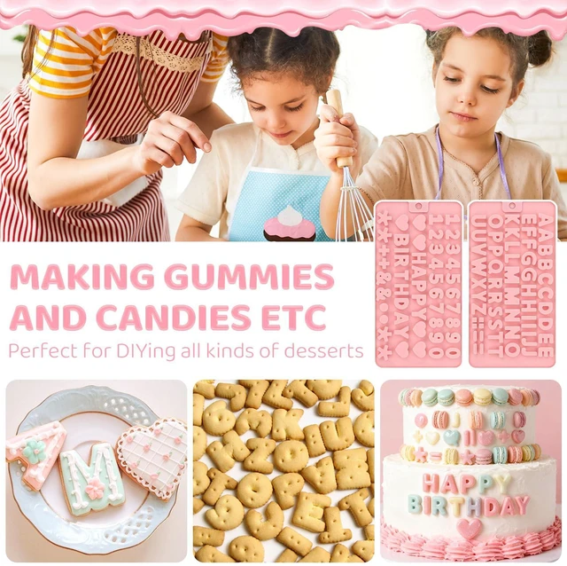 Alt view image 6 of 7 - 2PCS Silicone Molds for Chocolate,Number Letter Molds,Reusable Candy Molds with Happy Birthday Decorating Symbols,Mini Size Alphabet Decorating for Birthday Cake Lollipop Fondant Chocolate (Pink)