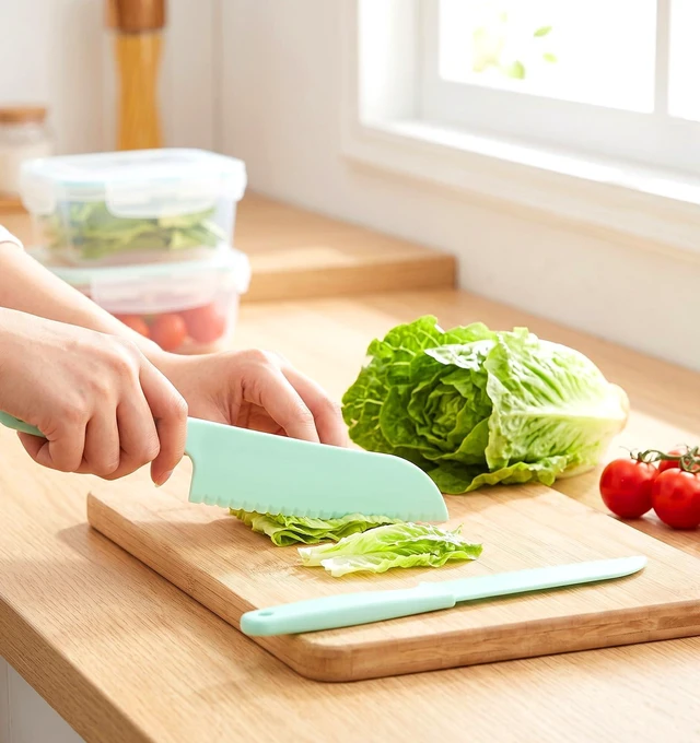 Alt view image 5 of 7 - 2 Pcs Plastic Lettuce Knife, Lettuce Knife to Prevent Browning Kitchen Cooking Plastic Serrated for Veggies, Salad, Fruit, Cake, Bread and More