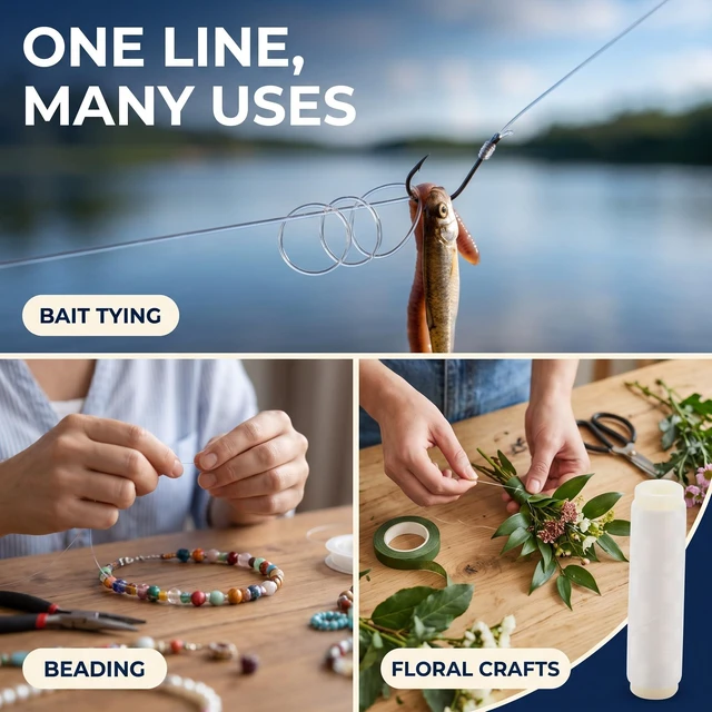 Alt view image 4 of 7 - 2Pcs White Fishing Thread Nylon Elastic Invisible Magic Fishing Line Bait Thread Length 656 Feet Per Spool Stretchy Line Clear String Line