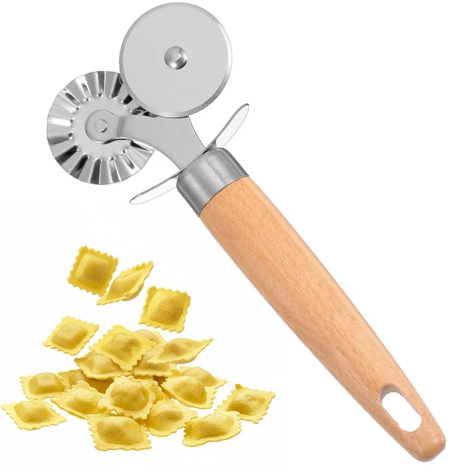 Main image of Wheel Pastry Cutter with Premium Wooden Handle, Stainless Steel Dual-Head Ravioli & Pasta Cutter for Pizza, Cookies, and Pasta, Multipurpose Baking Tool for Kitchen