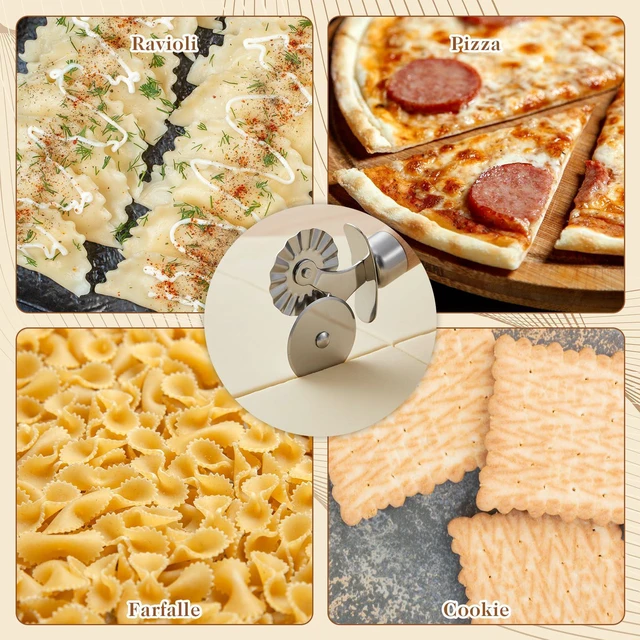 Alt view image 2 of 7 - Wheel Pastry Cutter with Premium Wooden Handle, Stainless Steel Dual-Head Ravioli & Pasta Cutter for Pizza, Cookies, and Pasta, Multipurpose Baking Tool for Kitchen