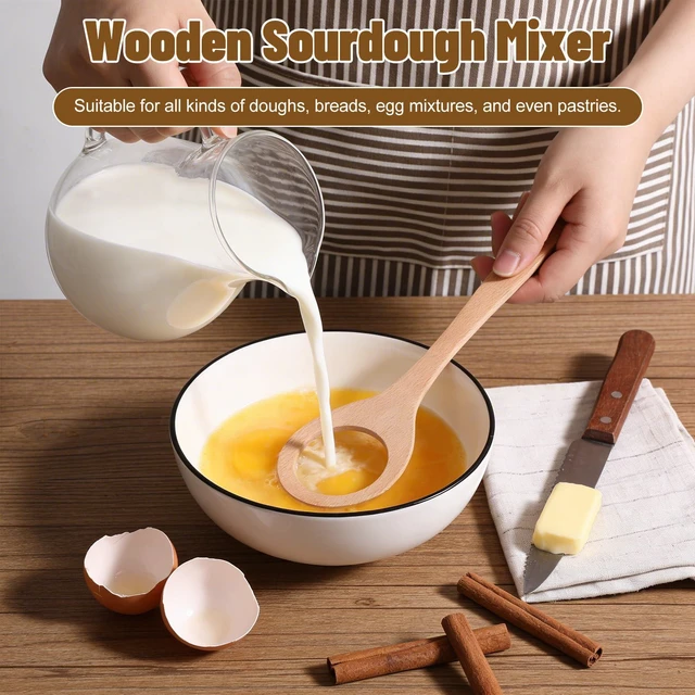 Alt view image 6 of 7 - Wooden Danish Dough Whisk, 12 Inch Sourdough Bread Whisking Tool | Traditional Dutch Dough Mixer for Mixing Sourdough, Pizza, Pastry, Cake Batter Wooden Baking Supplies