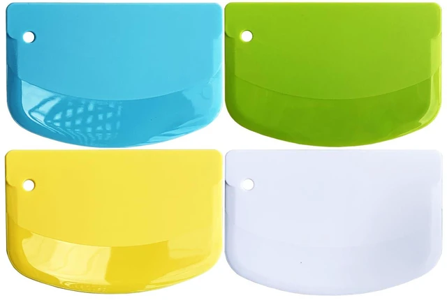 Main image of Hard Bench Scraper 4 PCs PP Plastic Dough Scraper Food Scraper | Bowl Scraper,BPA Free Food-Safe,Multipurpose,Dough Cutter for Pastry Bake Cake Pizza,Bread Making, White, Green, Yellow, Blue