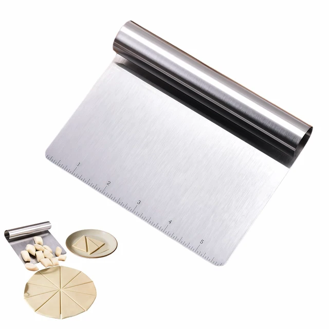 Main image of Stainless Steel Dough Scraper with Measuring Scale - Multi-Purpose Kitchen Tool for Baking, Pizza, Grilling, Pastry Cutter & Vegetable Chopper | Ergonomic Handle & Rust-Proof Design