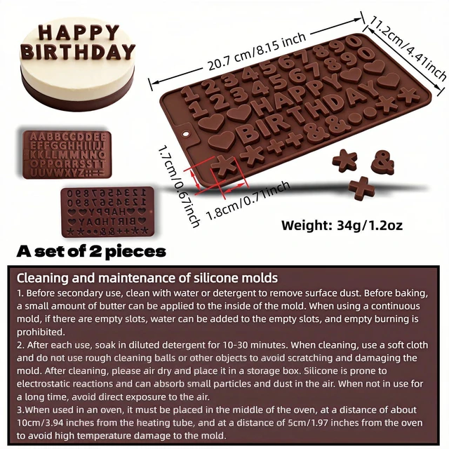 Alt view image 2 of 7 - Silicone Letter & Number Chocolate Molds (2-Pack) - Food Grade Non-Stick Baking Molds with Birthday Cake Decorating Symbols - Reusable Candy, Gummy, and Fondant Molds for DIY Desserts & Ice Cubes