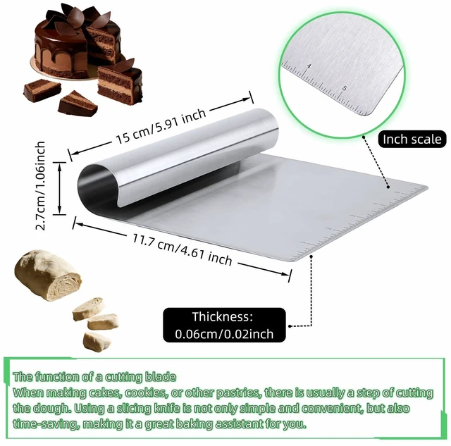 Alt view image 2 of 7 - Stainless Steel Dough Scraper with Measuring Scale - Multi-Purpose Kitchen Tool for Baking, Pizza, Grilling, Pastry Cutter & Vegetable Chopper | Ergonomic Handle & Rust-Proof Design