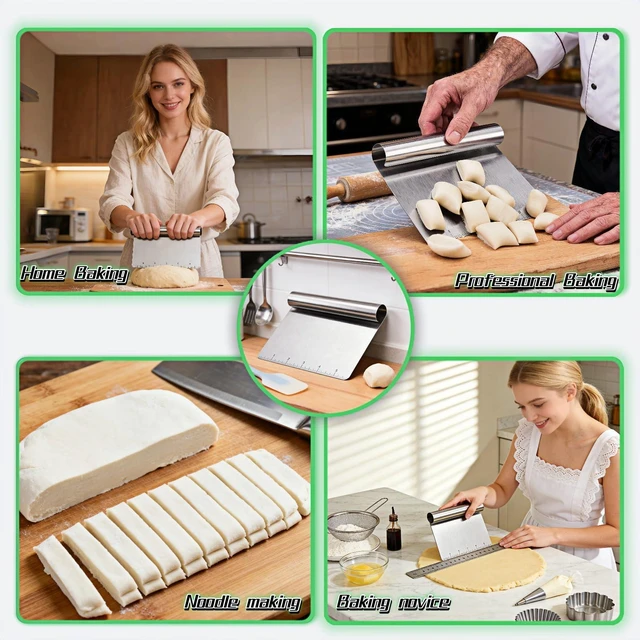 Alt view image 3 of 7 - Stainless Steel Dough Scraper with Measuring Scale - Multi-Purpose Kitchen Tool for Baking, Pizza, Grilling, Pastry Cutter & Vegetable Chopper | Ergonomic Handle & Rust-Proof Design