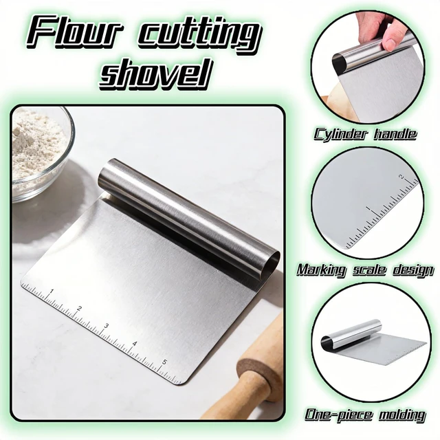 Alt view image 4 of 7 - Stainless Steel Dough Scraper with Measuring Scale - Multi-Purpose Kitchen Tool for Baking, Pizza, Grilling, Pastry Cutter & Vegetable Chopper | Ergonomic Handle & Rust-Proof Design