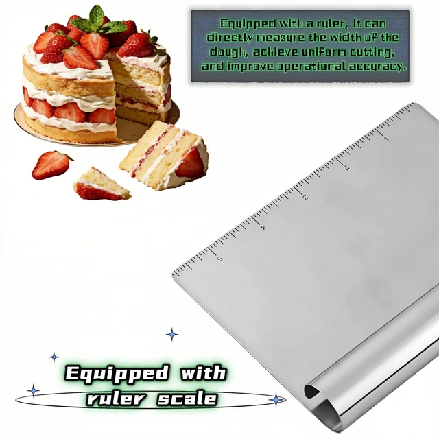 Alt view image 5 of 7 - Stainless Steel Dough Scraper with Measuring Scale - Multi-Purpose Kitchen Tool for Baking, Pizza, Grilling, Pastry Cutter & Vegetable Chopper | Ergonomic Handle & Rust-Proof Design