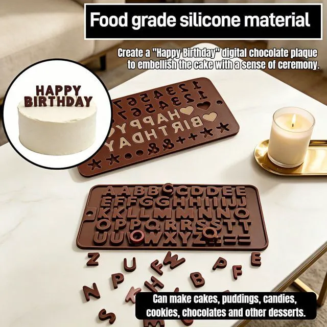 Alt view image 4 of 7 - Silicone Letter & Number Chocolate Molds (2-Pack) - Food Grade Non-Stick Baking Molds with Birthday Cake Decorating Symbols - Reusable Candy, Gummy, and Fondant Molds for DIY Desserts & Ice Cubes
