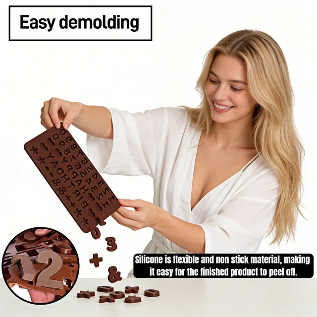 Alt view image 5 of 7 - Silicone Letter & Number Chocolate Molds (2-Pack) - Food Grade Non-Stick Baking Molds with Birthday Cake Decorating Symbols - Reusable Candy, Gummy, and Fondant Molds for DIY Desserts & Ice Cubes