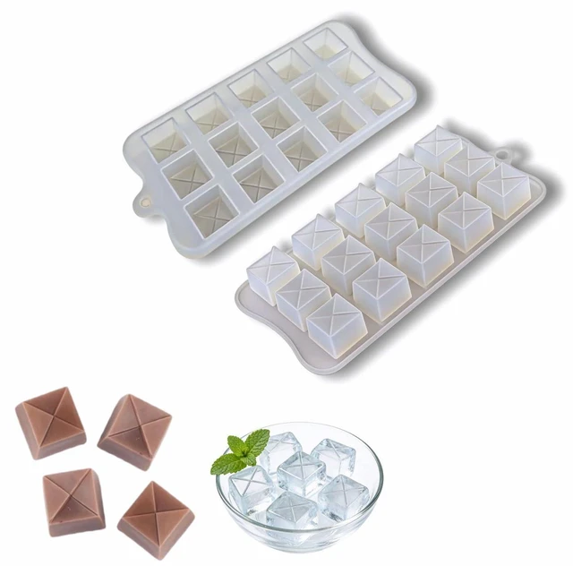Main image of Silicone Chocolate Candy Mold, 15-Cavity Diamond Square Shape, Food Grade, for Ice Cubes, Jelly, Baking, 2 Pack