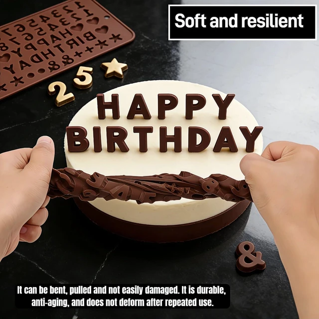 Alt view image 6 of 7 - Silicone Letter & Number Chocolate Molds (2-Pack) - Food Grade Non-Stick Baking Molds with Birthday Cake Decorating Symbols - Reusable Candy, Gummy, and Fondant Molds for DIY Desserts & Ice Cubes