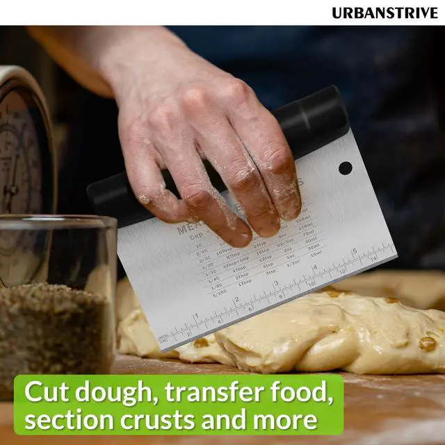 Alt view image 3 of 7 - Bench Scraper for Baking, Stainless Steel Dough Cutter and Scraper Tool Kitchen, Kitchen Scraper Food Scraper Tool Pizza Cutter Food Chopper, Multi-Purpose Kitchen Gadgets, Black