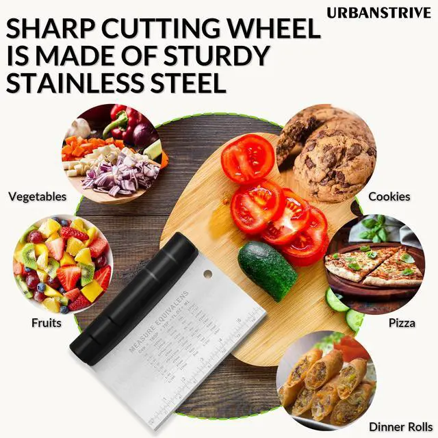 Alt view image 6 of 7 - Bench Scraper for Baking, Stainless Steel Dough Cutter and Scraper Tool Kitchen, Kitchen Scraper Food Scraper Tool Pizza Cutter Food Chopper, Multi-Purpose Kitchen Gadgets, Black