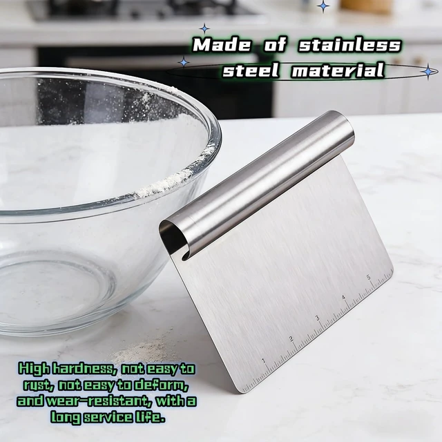 Alt view image 7 of 7 - Stainless Steel Dough Scraper with Measuring Scale - Multi-Purpose Kitchen Tool for Baking, Pizza, Grilling, Pastry Cutter & Vegetable Chopper | Ergonomic Handle & Rust-Proof Design